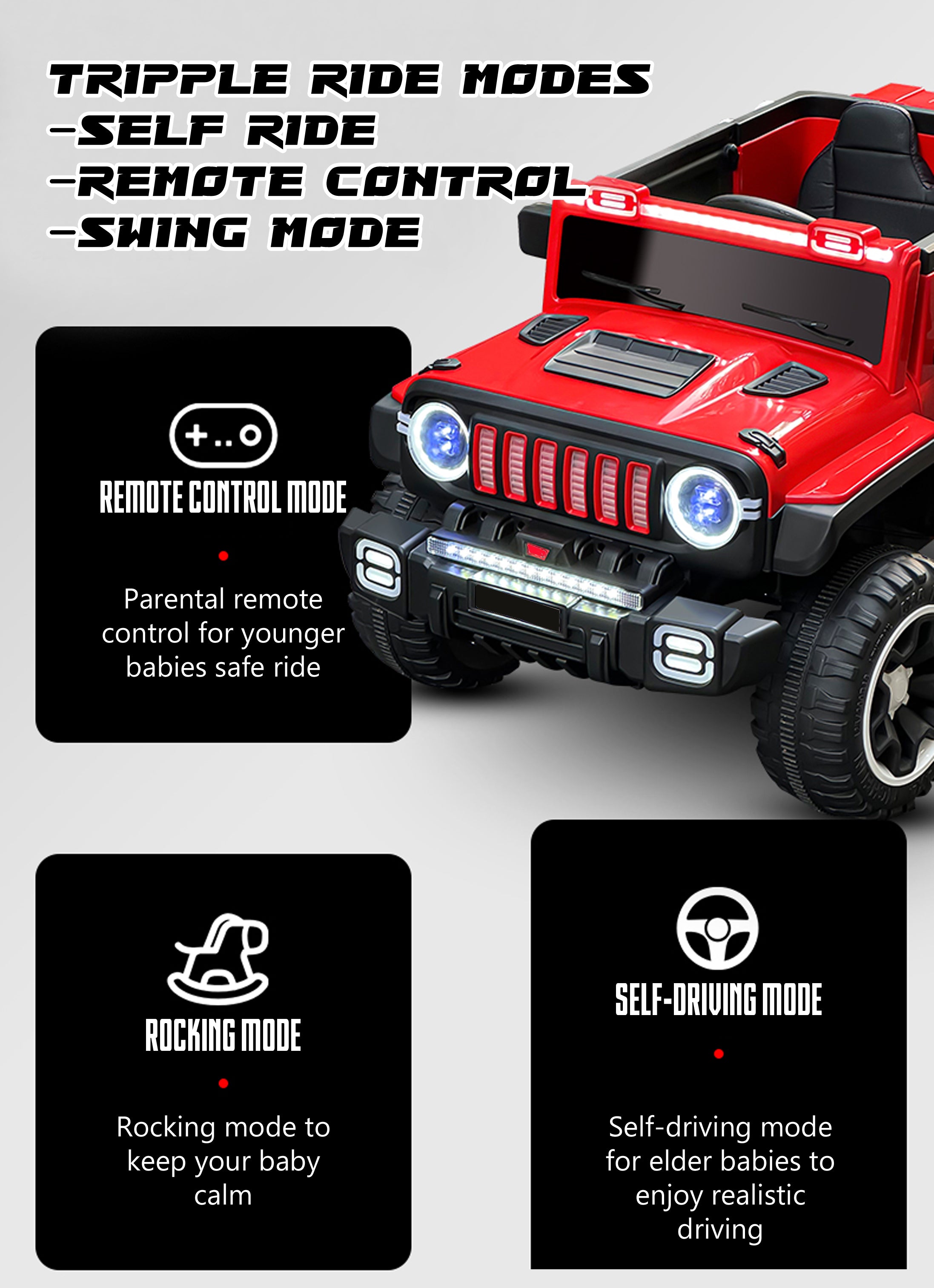Cubbycoo Glazer Kids Electric Ride-On Jeep with Music for Kids 2 to 8 Years