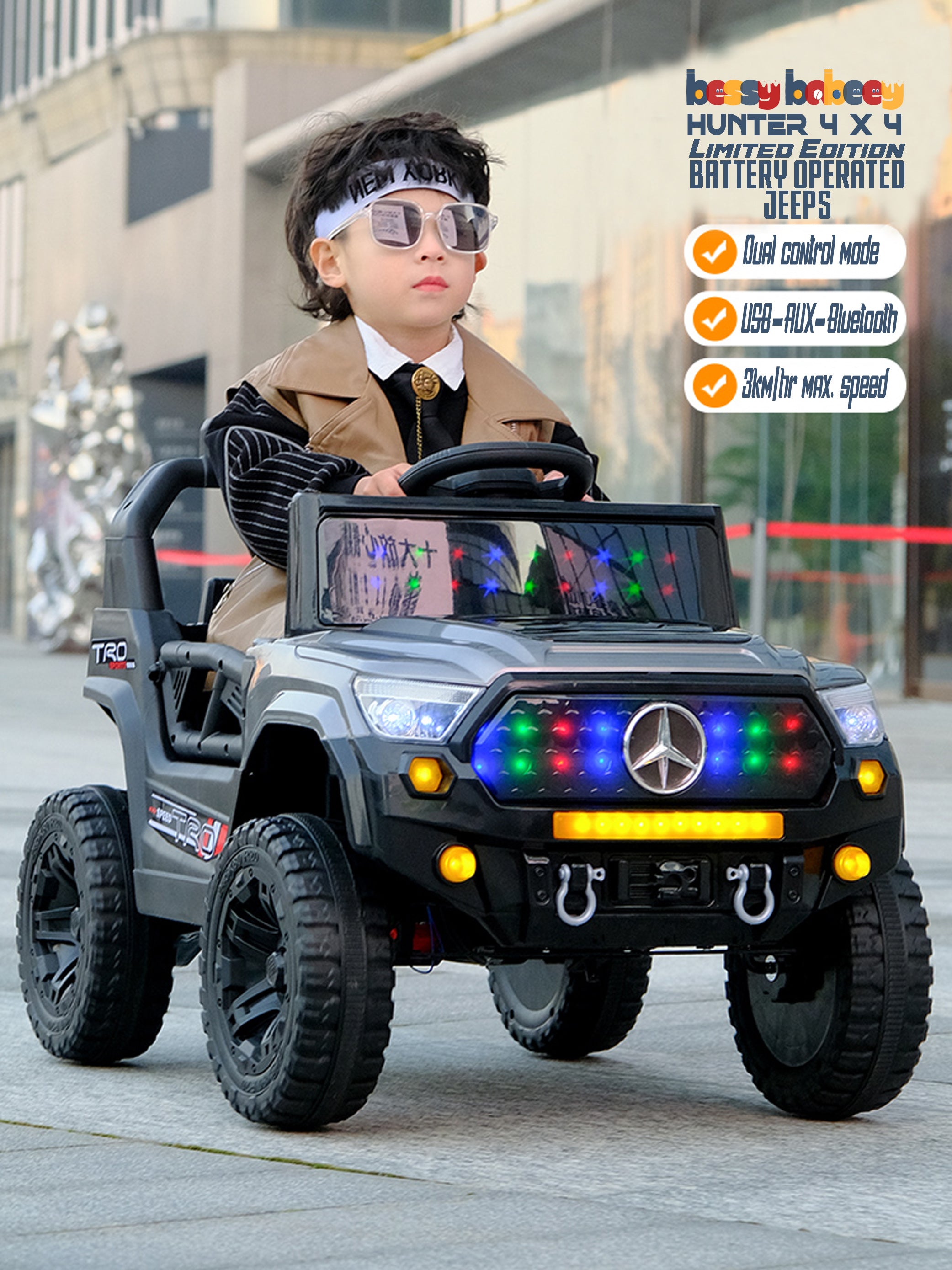 Cubbycoo Hunter 4x4 Battery Operated Jeep for Kids 2 to 6 Years Boys & Girls