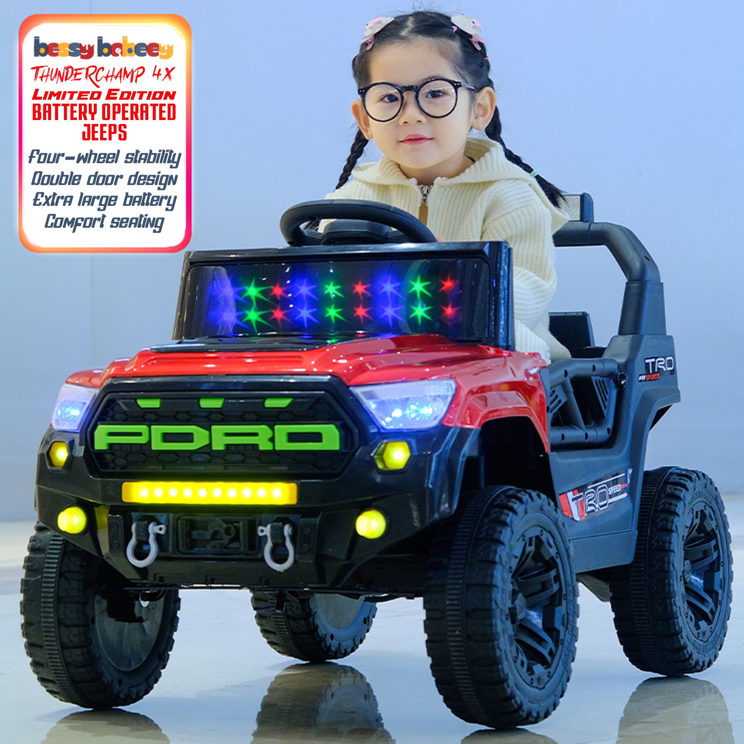 Cubbycoo ThunderChamp 4X Ride-On Electric Jeep for Kids Aged 2–6 Years For Boys & Girls