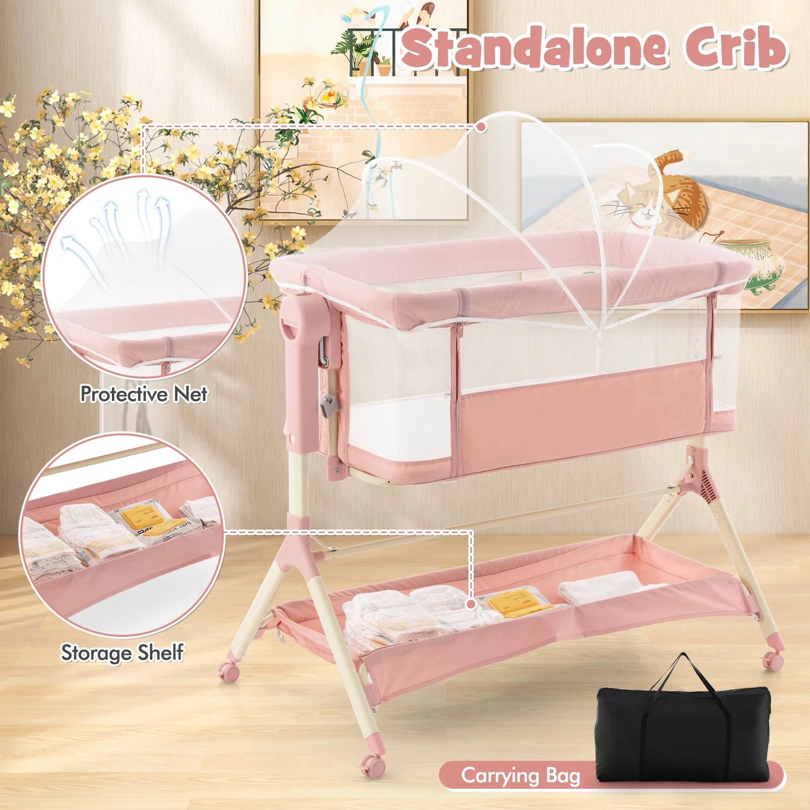 Crib Movable Multifunctional Portable Baby Bed Foldable Cradle Bed Newborn Splicing big Bed bb Bed