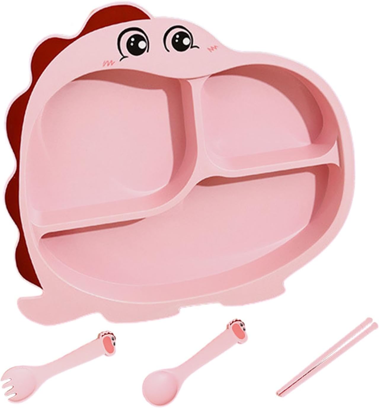 Cartoon Divided Plate Set for Kids – With Spoon, Fork & Chopsticks