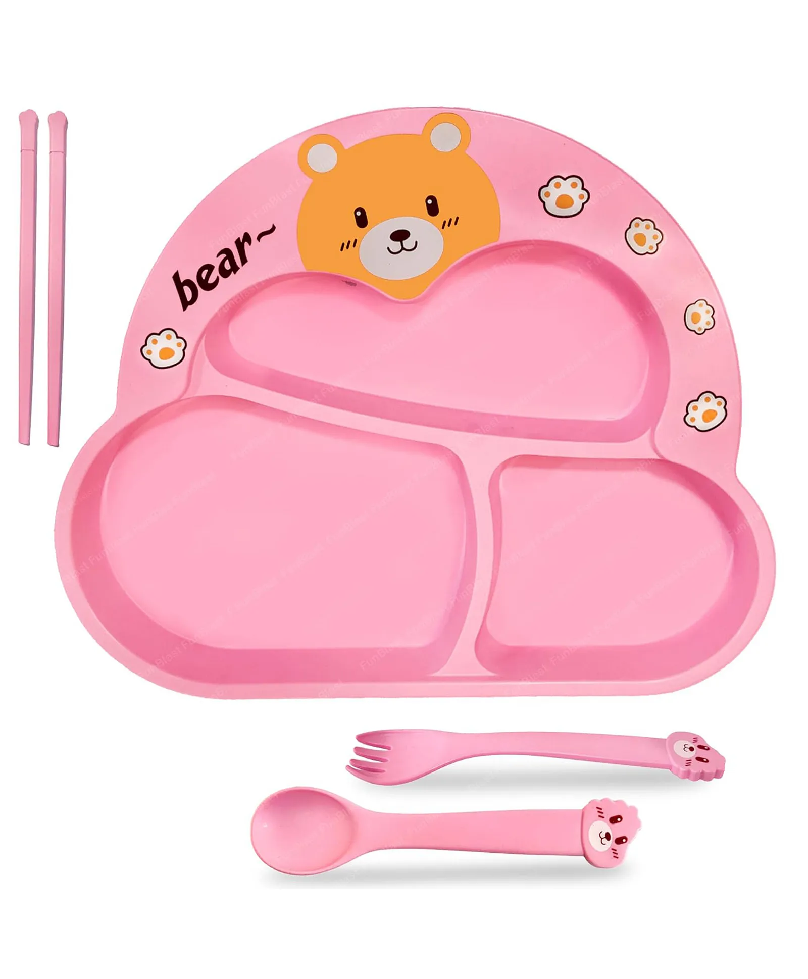 Cartoon Divided Plate Set for Kids – With Spoon, Fork & Chopsticks