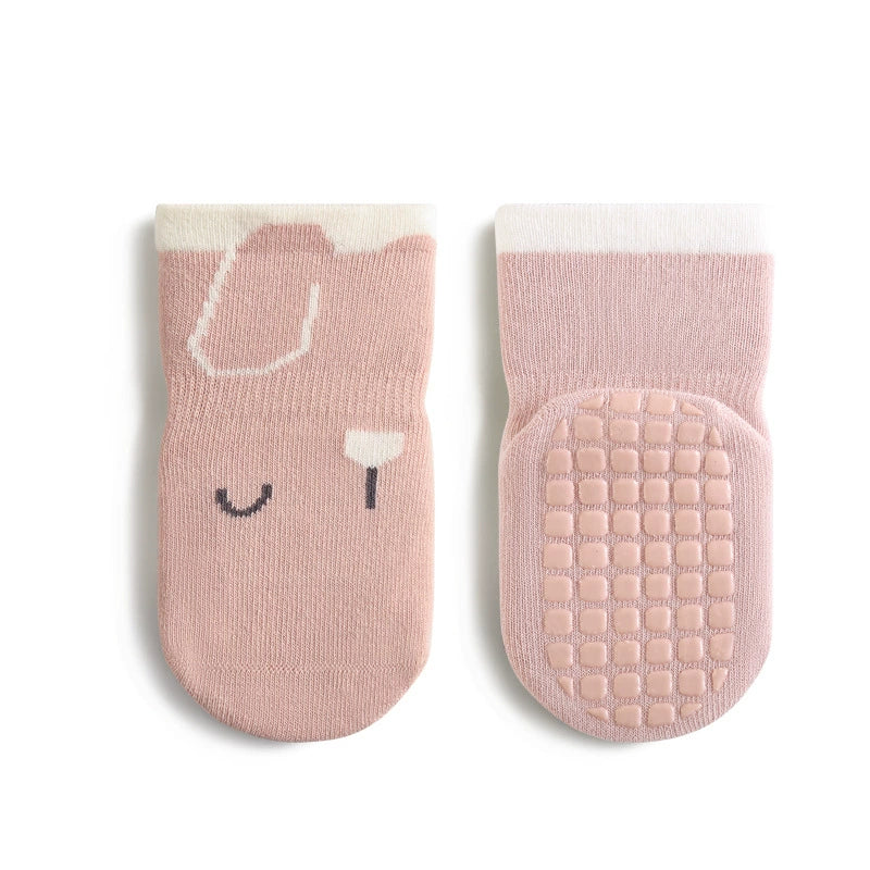 Soft, breathable, non-slip baby floor socks for safe indoor walking and crawling.