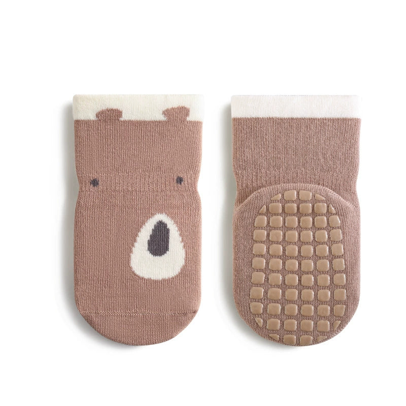 Soft, breathable, non-slip baby floor socks for safe indoor walking and crawling.