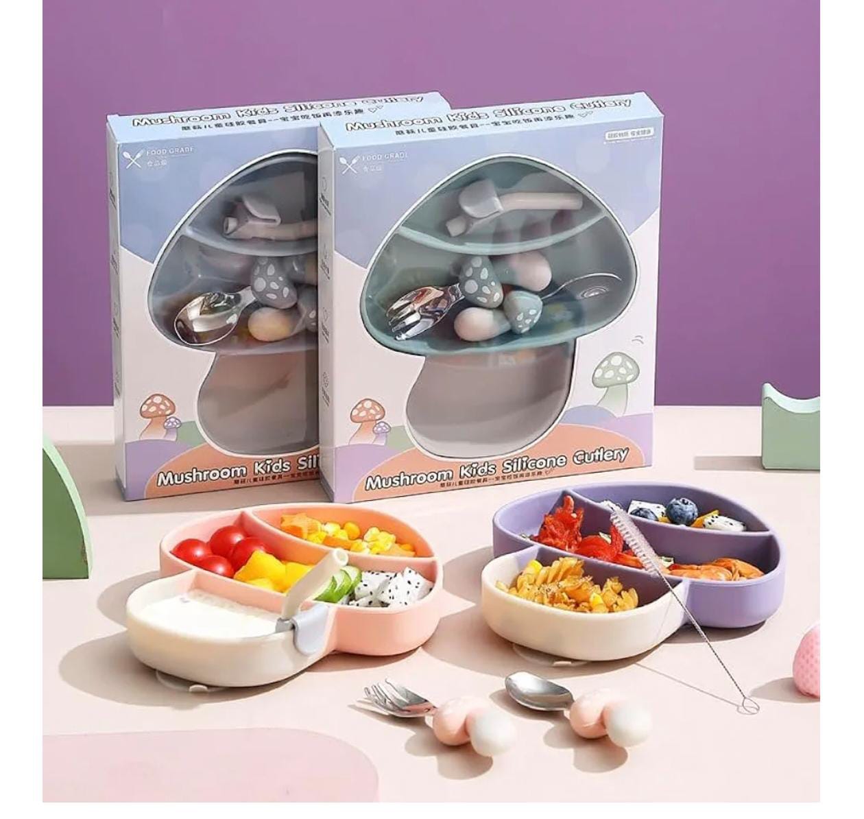 Creative Silicone Cartoon Suction Plate for Kids – Infant Tableware Set with Partitioned Design for Easy Feeding