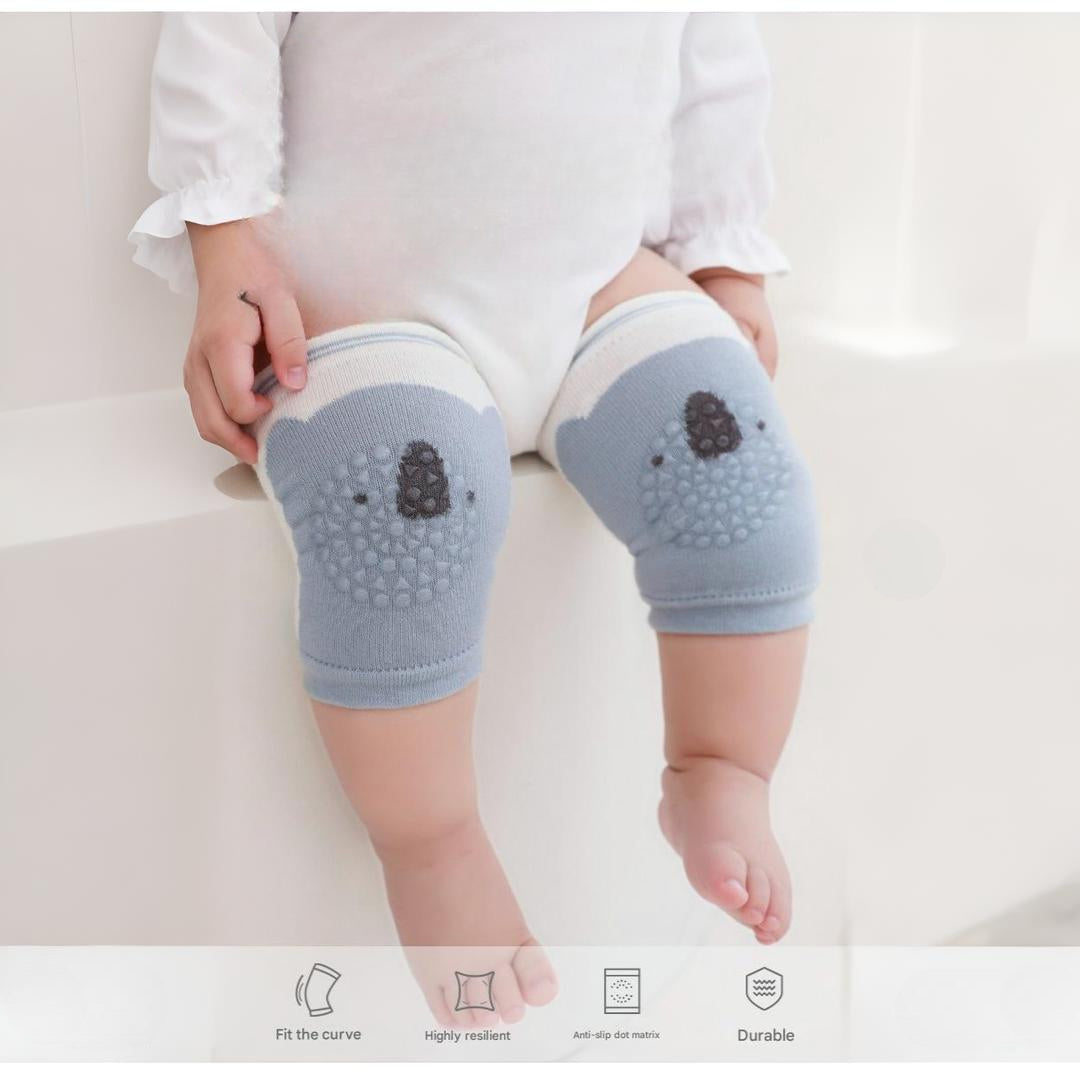 Breathable cartoon mesh baby knee pads for crawling toddlers.