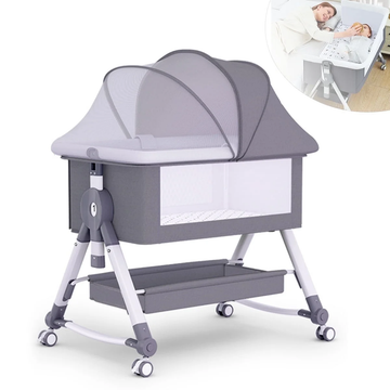 Portable & Foldable Baby Crib Bed – Multifunctional Movable Cradle Bed for Newborns Grey