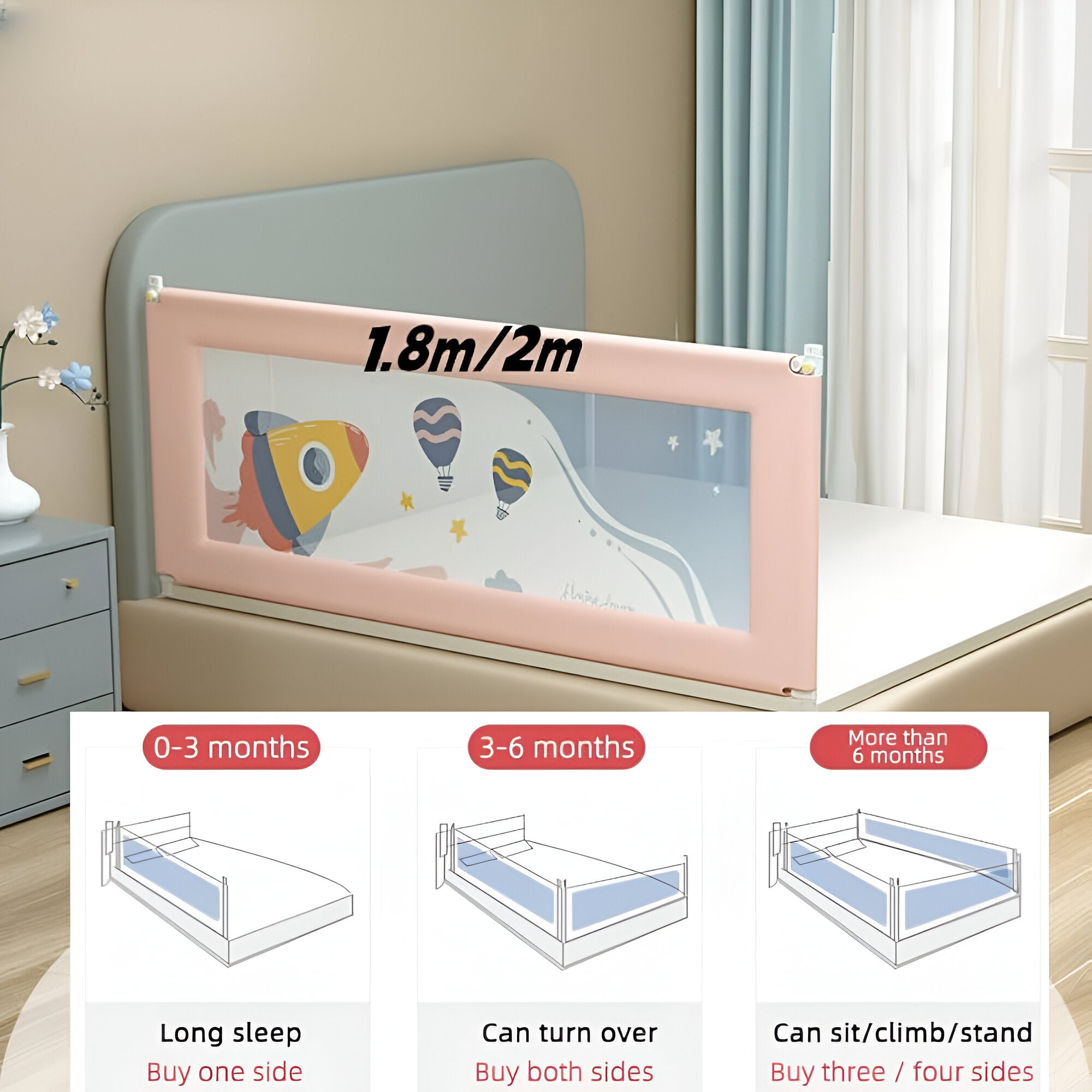 Cubbycoo Bed Rail Guard for Baby/Kids Safety Pink