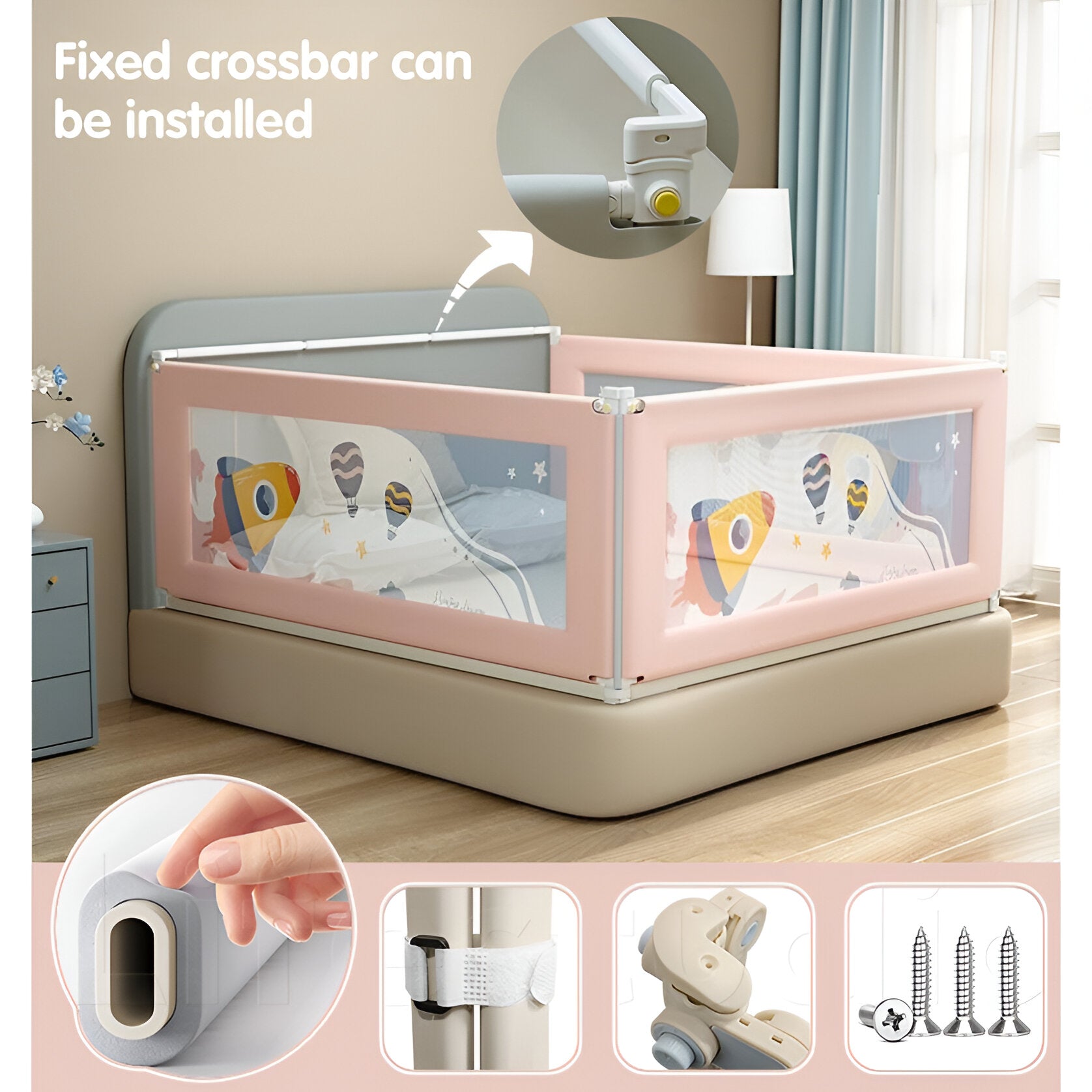 Cubbycoo Bed Rail Guard for Baby/Kids Safety Pink