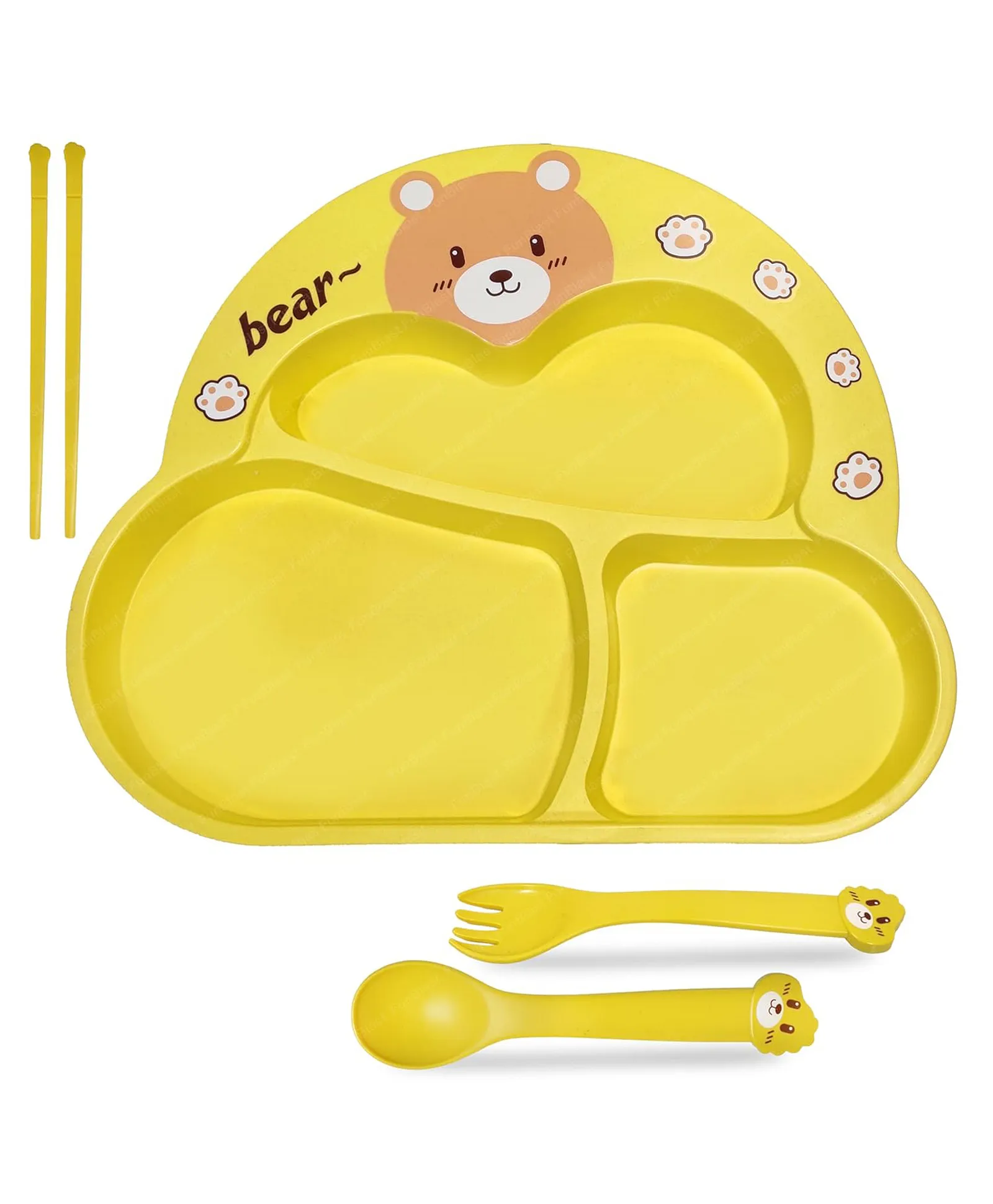 Cartoon Divided Plate Set for Kids – With Spoon, Fork & Chopsticks
