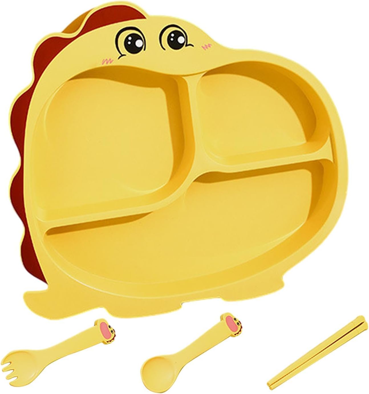Cartoon Divided Plate Set for Kids – With Spoon, Fork & Chopsticks