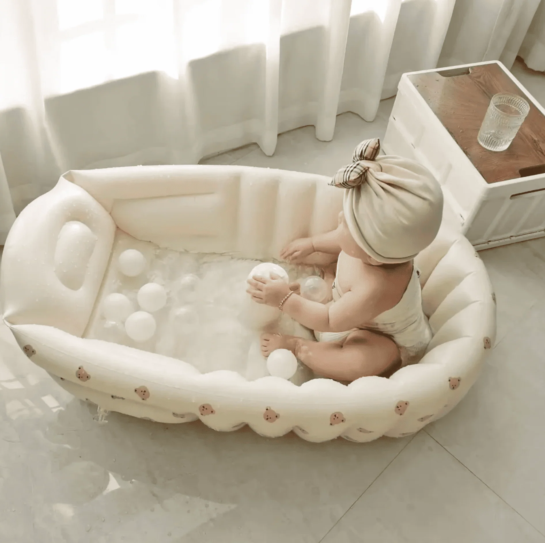 Baby Inflatable Baby Bathtub with Backrest – Bear Design