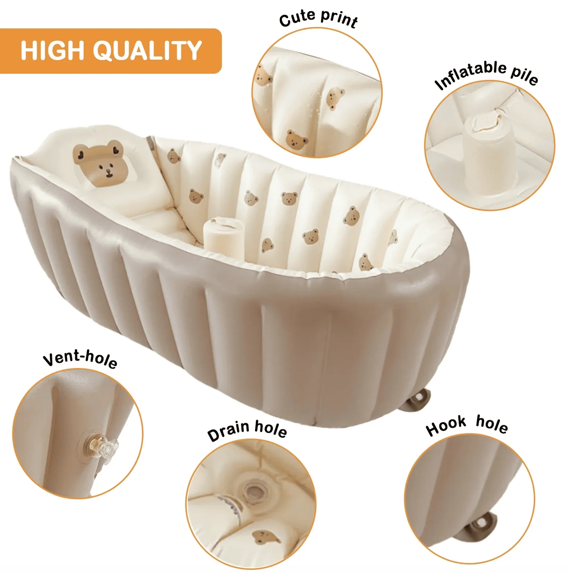 Baby Inflatable Baby Bathtub with Backrest – Bear Design